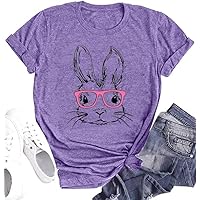 Funny Bunny Print T Shirt for Women Cute Grapic Leopard Shirts Family Blouse Gifts Easter Tops Tee