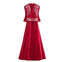 Chinese Style Spring Hanfu for Women,Elegant Dragon Embroidery,Lady Belted Dress