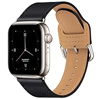 POWER PRIMACY Leather Bands Compatible with Apple Watch Band 38mm 40mm 41mm 42mm 44mm 45mm 49mm,Genuine Leather Strap Compatible for Women Men iWatch SE Ultra Series 9 8 7 6 5 4 3 2(Black/Starlight)