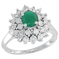 Sterling Silver Natural Emerald Ring Oval 6x4, Diamond Accent, size 8