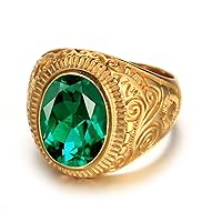 10K 14K 18K Solid Gold 2ct Mens Emerald Ring Oval Cut Emerald Engagement Rings for Men Best Gift for Husband Boyfriend Dad Size #4-15