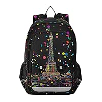 ALAZA Night Paris Eiffel Tower Colorful Polka Dot Laptop Backpack Purse for Women Men Travel Bag Casual Daypack with Compartment & Multiple Pockets