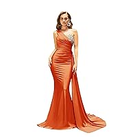 One Shoulder Mermaid Bridesmaid Dresses for Wedding Long Satin Beaded Lace Appliques Evening Gowns Prom Formal Dresses