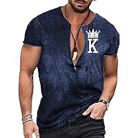Mens Athletic T Shirt Summer Fashion 3D Print Graphics 1/4 Zip Crew Neck Short Sleeve Shirt Trendy Hip Hop Tshirts