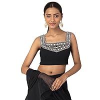 Indya Women's Black Blouse Sleeveless Embroidered with Mirror Work