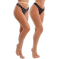 VEBZIN 2 Style Mesh Fishnet Stockings Tights High Waist Pantyhose Thigh High Fishnets Tights for Women