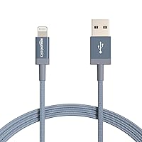 Amazon Basics 2-Pack USB-A to Lightning Charger Cable, Nylon Braided Cord, MFi Certified Charger for Apple iPhone 14 13 12 11 X Xs Pro, Pro Max, Plus, iPad, 6 Foot, Dark Gray