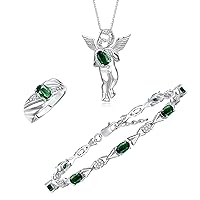 Rylos Women's Sterling Silver Guardian Angel Set: Necklace, Tennis Bracelet, & Ring. Gemstone & Diamonds, 7