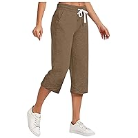 Linen Pants for Women 2024 Comfy High Wasit Pants Casual Capri Pants Soild Athletic Pants Baggy Running Pants Trouser
