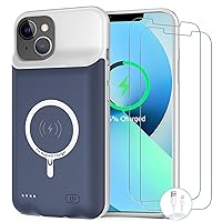 Battery Case for iPhone 13, [10000mAh] Enhanced Rechargeable Portable Protective Qi Wireless Charger Case Battery Pack Support CarPlay Wireless Charging Case Compatible with iPhone 13 (6.1 inch)-Blue