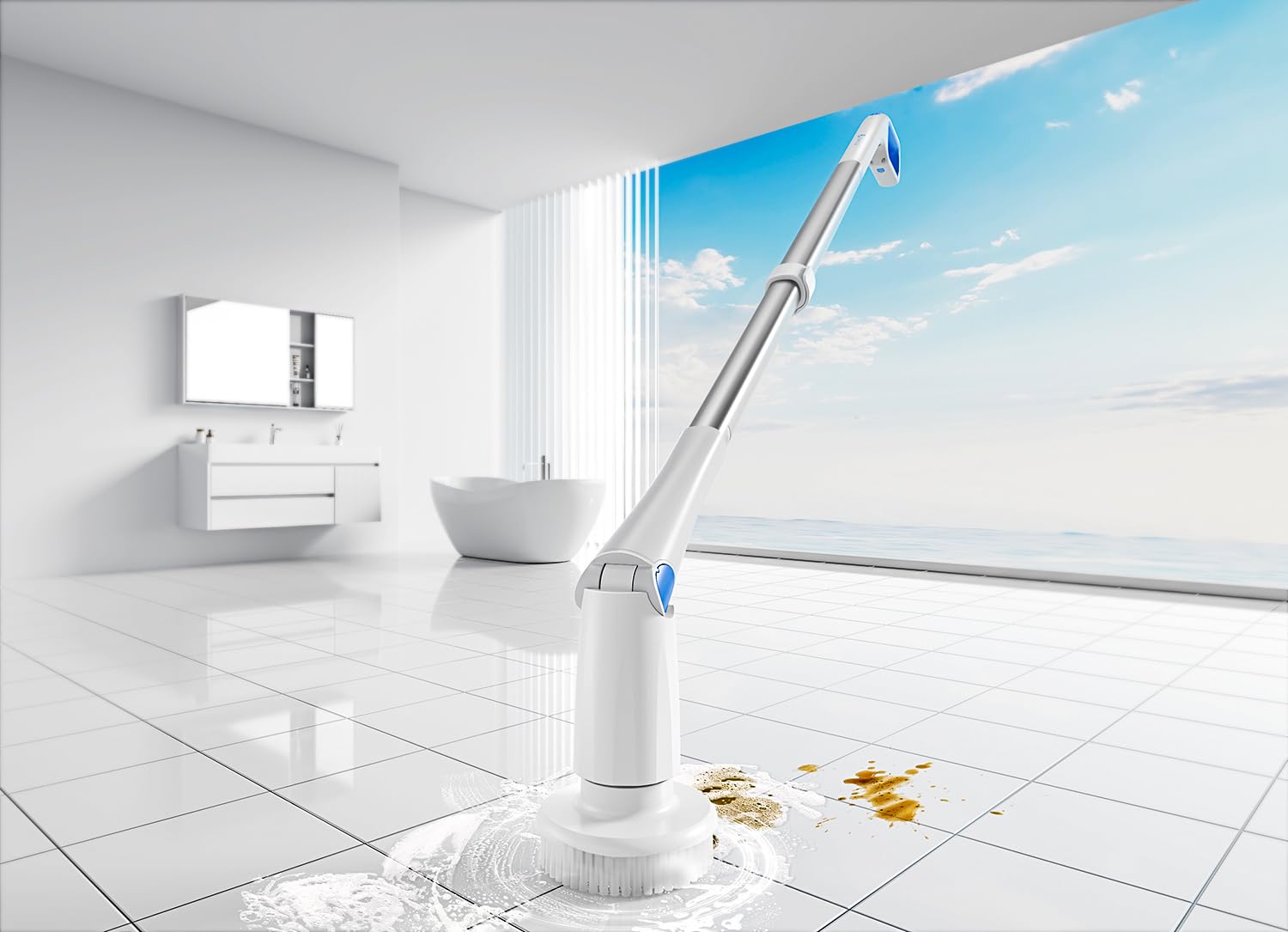 CAKILA Electric Spin Scrubber,Cordless Shower Cleaning Brush with 8 Replaceable Heads,Detachable Long Handle for Bathroom, Floor, Tile, Kitchen,Ideal Gift for Elders