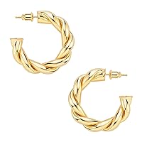 wowshow Chunky Gold Hoop Earrings, Small Gold Hoop Earrings for Women 14K Real Gold Plated Thick Open Hoops Lightweight