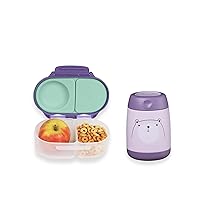b.box Snack Container Combo Pack | Includes a 2 Compartment Snackbox & Mini Insulated Food Jar | Leakproof, Easy Open, BPA Free | Color: Lilac | Capacity: Snackbox 12oz, Food Jar 7oz