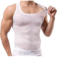 Men's Stripe Mesh See-Through Muscle Shirt