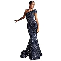 Basgute Sparkly Sequin Mermaid Prom Dresses for Teens 2024 Glitter Long Bodycon One Shoulder Formal Evening Party Gowns