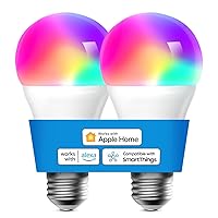 Smart Light Bulb, Smart WiFi LED Bulbs Compatible with Apple HomeKit, Siri, Alexa, SmartThings, Dimmable E26 Multicolor 2700K-6500K RGBWW, 900 Lumens 60W Equivalent 2 Pack