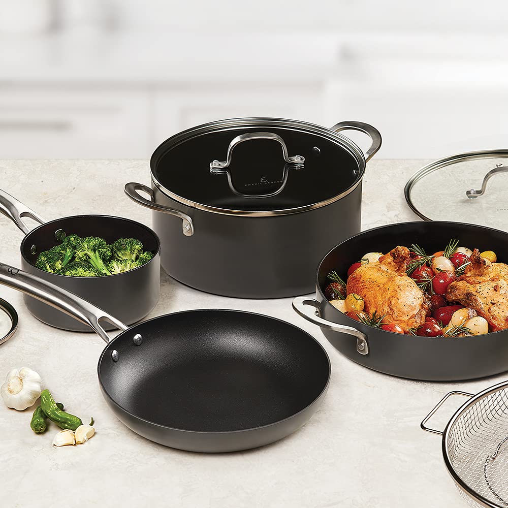 Emeril Everyday Forever Pans Hard-Anodized Cookware, 10-Piece Pots and Pans Set Nonstick with Utensils, Induction Compatible by Emeril Lagasse, Black 10 Piece Set OPEN BOX