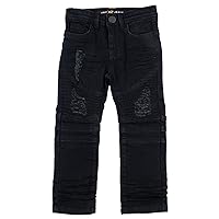 X RAY Baby Boy's Toddler Jeans, Elastic Waist Inside Ripped Biker Moto Distressed Denim Colored Pants