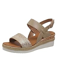 Comfortable Sandals For Women Flip Flop Sandals Ladies Fashion Lines Print Leather Open Toe Buckle Sloping Heel Thick