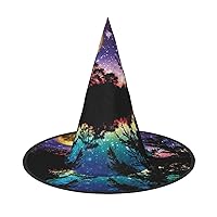 Mqgmznight Sky With Trees Print Enchantingly Halloween Witch Hat Cute Foldable Pointed Novelty Witch Hat Kids Adults