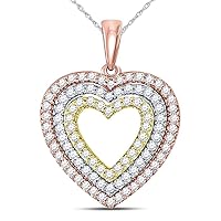The Diamond Deal 10kt Tri-Tone Gold Womens Round Diamond Triple Heart Pendant 1/2 Cttw