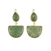 Guntaas Gems Semicircle And Pear Shape Green Strawberry Quartz Brass Gold Plated DIY Earrings Pair Connector For Gift