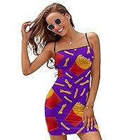3D French Fries Slim Slip Dress for Women Sexy Mini Dress Backless Sundress Summer Dresses