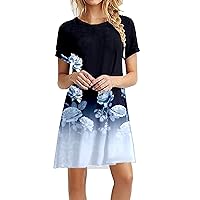 Mother of Bride Dress,Beach Dress for Women Comfortable O Neck Short Sleeve Swing Loose T Shirt Fit Comfy Flowy