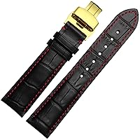 JWTPRO 18mm 20mm 22mm Stitches with Genuine Leather Watch Band Strap Silver Steel Butterfly Watch Buckle (Color : Red, Size : 18mm Silver Clasp)