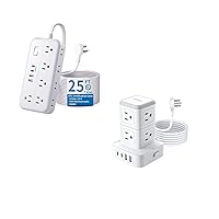 25 FT Flat Extension Cord + 10FT Tower Power Strip, NTONPOWER Surge Protector Power Strip with 4 USB Ports (2 USB C), Flat Plug, Wall Mounted Extender for Home Office Dorm Room Essentials