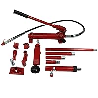 10 Ton Porta Power Kit, 15-pcs Hydraulic Ram Auto Body Frame Repair Kit with Blow Mold Carrying Storage Case, 20,000 lbs Capacity,Red