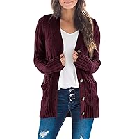 ZESICA Women's 2024 Fall Casual Long Sleeve Button Down Open Front Cable Knit Cardigan Sweater Coat