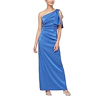 Alex Evenings Women's Long Length One Shoulder Gown, Formal Dress for Any Special Occasion (Petite and Regular Sizes), Royal Shimmer Bow