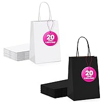 MESHA Black Gift Bags 5.25x3.75x8 Inches 20Pcs & White Paper Bags 5.25x3.75x8 Inches 20Pcs Kraft Gift Bags with Handles Small Shopping Bags,Wedding Party Favor Bags