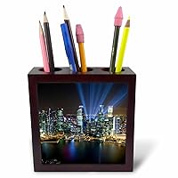 3dRose Singapore. Searchlights and city building at night. - Tile Pen Holders (ph-366350-1)