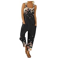Women's Vacation Outfits Casual Sexy Sling Halter Print Sleeveless Bib Pants Jumpsuits, Rompers & Overalls