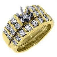 14k Yellow Gold Round Diamond Engagement Ring Semi Mount Bridal Set 1.42 Carats