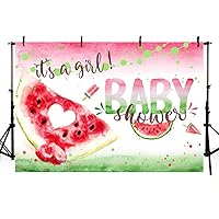 MEHOFOTO Watermelon Girl Baby Shower Photo Studio Background Red and Green Princess Summer Fruit Sweet Baby Shower Party Decorations Banner Photography Backdrops for Dessert Table 7x5ft