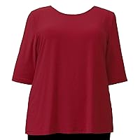 Red 3/4 Sleeve Round Neck Pullover Top Woman's Plus Size Top
