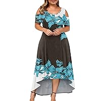 Father's Day Sexy Short Sleeve Dress Teen Girls Business Tunic Slimming Print Tunic Dress Woman Off-Shoulder Blue 5XL