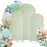 Spandex Fitted Wedding Arch Cover Set of 3 Arch Backdrop Cover, Round Top Chiara Backdrop Stand Cover for Wedding Birthday Party Baby Shower Banquet Arch Decoration (Light Sage Green, 6FT,6.6FT,7.2FT)