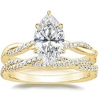 Marquise Cut 4 CT Moissanite and Diamond Engagement Ring 14k Yellow Gold