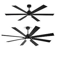 66 inch Black Large Ceiling Fan with Light-72 inch Outdoor Ceiling Fans with Lights and Remote-Modern Industrial Ceiling Fan with 6 Blades & Reversible DC Motor for Indoor Patio Living Room Porch Gaze