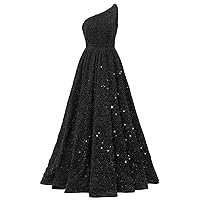 Changuan One Shoulder Sequin Prom Dresses 2024 Long Ball Gowns Formal Dresses for Women Sparkly A Line Evening Party Gowns