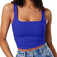 Artfish Women's Sleeveless Strappy Tank Square Neck Double Layer Workout Fitness Casual Basic Crop Tops