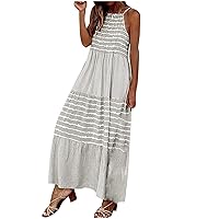 Summer Dresses for Women 2024, Temperament Flowy Casual Sleeveless Spring Summer Vest Long Dress Flare Ruffle Skirts
