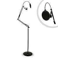 Pyle Microphone Boom Suspension Stand - Scissor Spring Arm Floor Mic Stand with Shock Mount & Pop Filter (PMKSH28),Black