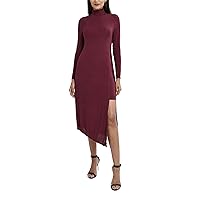 BCBGMAXAZRIA Women's Asymmetrical Fit and Flare Dress with Turtleneck