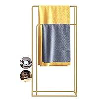 Freestanding Towel Ladder Rack Metal Stand Alone Towel Holder Heavy Duty Floor Standing Towel Bar Rust-Resistant/Gold