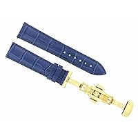 Ewatchparts 19MM LEATHER STRAP DEPLOYMENT BAND FOR INVICTA + BUTTERFLY CLASP BLUE GOLD